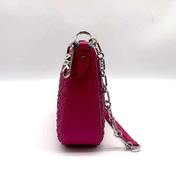 Michael Kors Empire Medium Pink Embellished Suede Chain Link Pouchette Bag - Picture 4 of 12